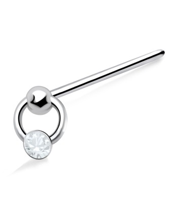 Stone Ring Shaped Silver Straight Nose Stud NSKA-446